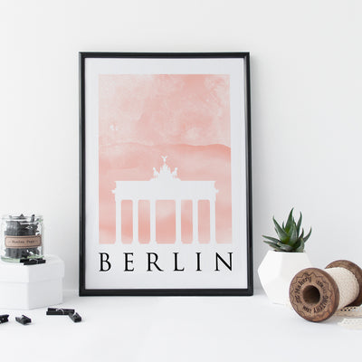Travel Poster - BERLIN - Watercolour Spire and Gate Print
