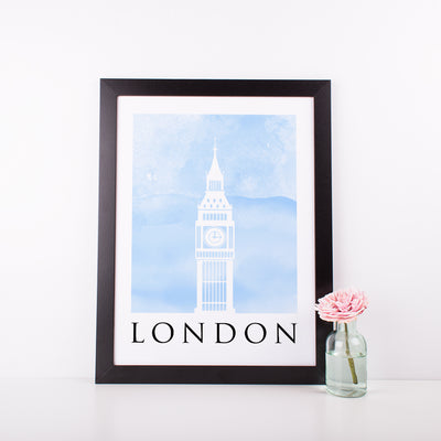 Travel Poster - LONDON - Watercolour Big Ben Print