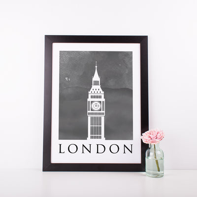 Travel Poster - LONDON - Watercolour Big Ben Print