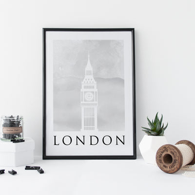 Travel Poster - LONDON - Watercolour Big Ben Print