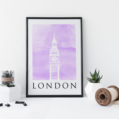 Travel Poster - LONDON - Watercolour Big Ben Print