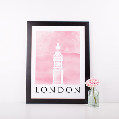 Travel Poster - LONDON - Watercolour Big Ben Print