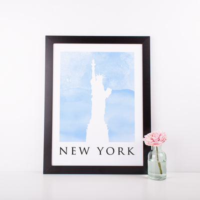 Travel Poster - NEW YORK - Watercolour Statue of Liberty Print