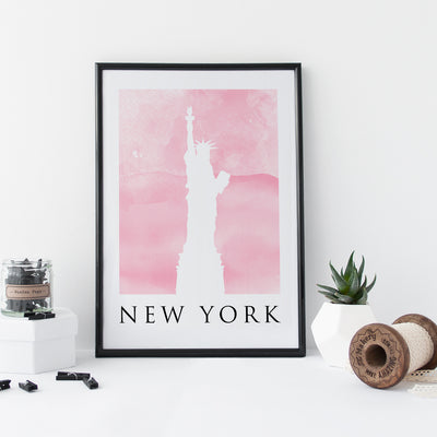 Travel Poster - NEW YORK - Watercolour Statue of Liberty Print