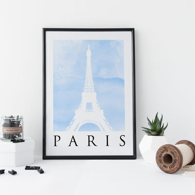 Travel Poster - PARIS - Watercolour Eiffel Tower Print