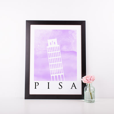 Travel Poster - PISA - Watercolour Leaning Tower Print