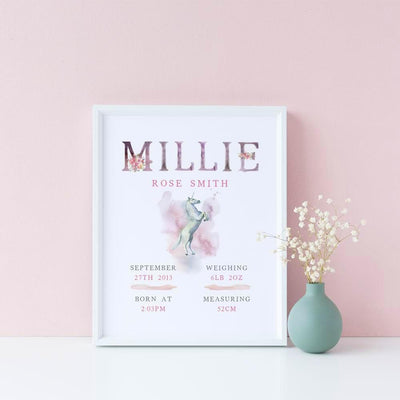 Unicorn Birthday or Welcome to the World Print - Children's Keepsake Art