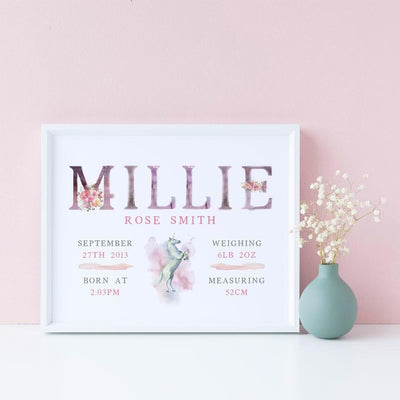 Unicorn Birthday or Welcome to the World Print - Children's Keepsake Art