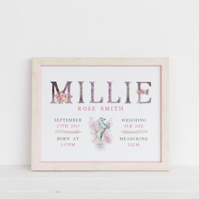 Unicorn Birthday or Welcome to the World Print - Children's Keepsake Art
