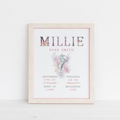 Unicorn Birthday or Welcome to the World Print - Children's Keepsake Art