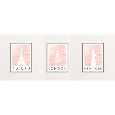Bundle Collection of 3 Travel Posters Watercolour Blush Prints