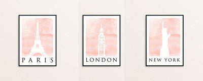 Bundle Collection of 3 Travel Posters Watercolour Blush Prints