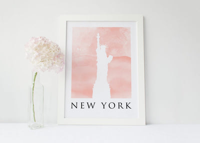 Travel Poster - NEW YORK - Watercolour Statue of Liberty Print
