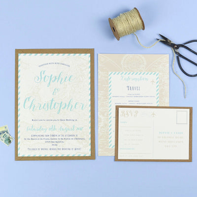 Athena Vintage Map Destination Wedding Invitations