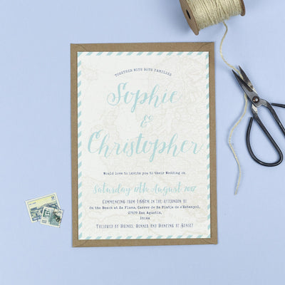 Athena Vintage Map Destination Wedding Invitations