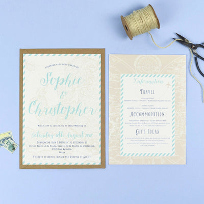 Athena Vintage Map Destination Wedding Invitations