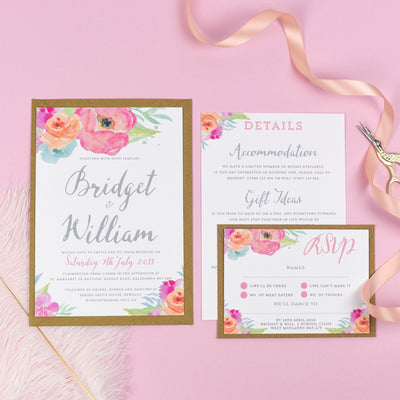Bridget Watercolour Flowers Wedding Invitations
