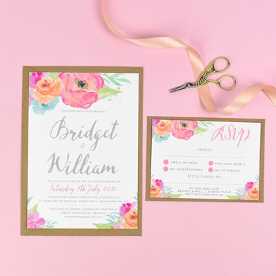 Bridget Watercolour Flowers Wedding Invitations