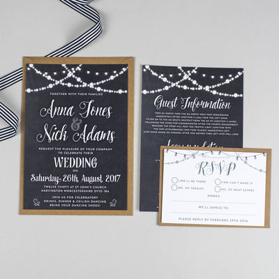 Lizzie Chalkboard Fairy Lights Wedding Invitation