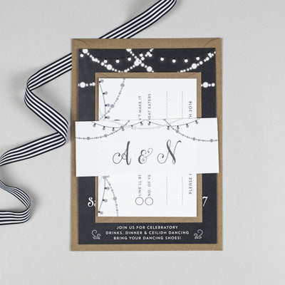Lizzie Chalkboard Fairy Lights Wedding Invitation
