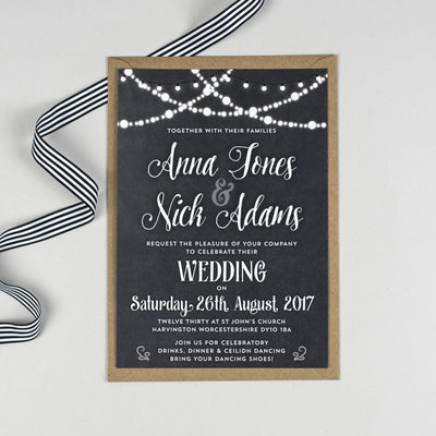 Lizzie Chalkboard Fairy Lights Wedding Invitation