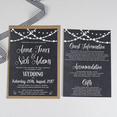 Lizzie Chalkboard Fairy Lights Wedding Invitation