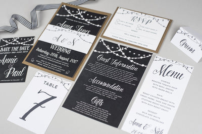 Lizzie Chalkboard Fairy Lights Wedding Invitation
