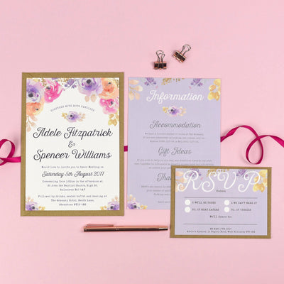 Viola Vintage Watercolour Floral Wedding Invitations