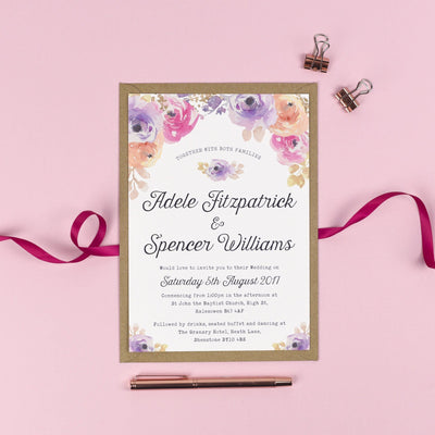 Viola Vintage Watercolour Floral Wedding Invitations