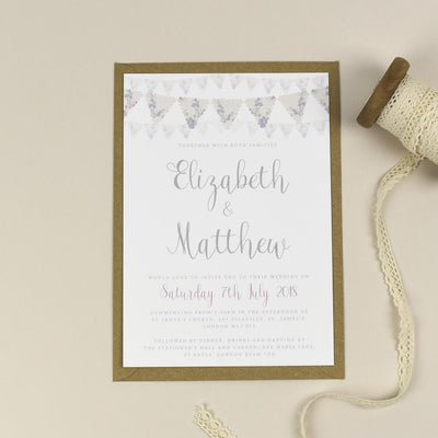 Violet Vintage Bunting Wedding Invitations