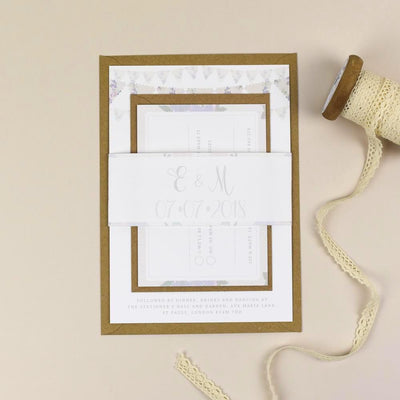 Violet Vintage Bunting Wedding Invitations