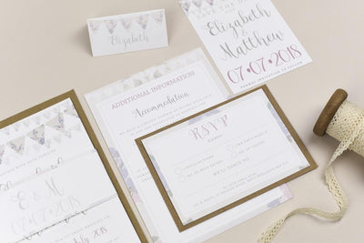 Violet Vintage Bunting Wedding Invitations