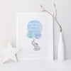 Welcome to the World - Elephant - Blue Watercolour Print