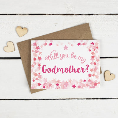 Will you be my Godfather or Godmother Card? Pink Stars