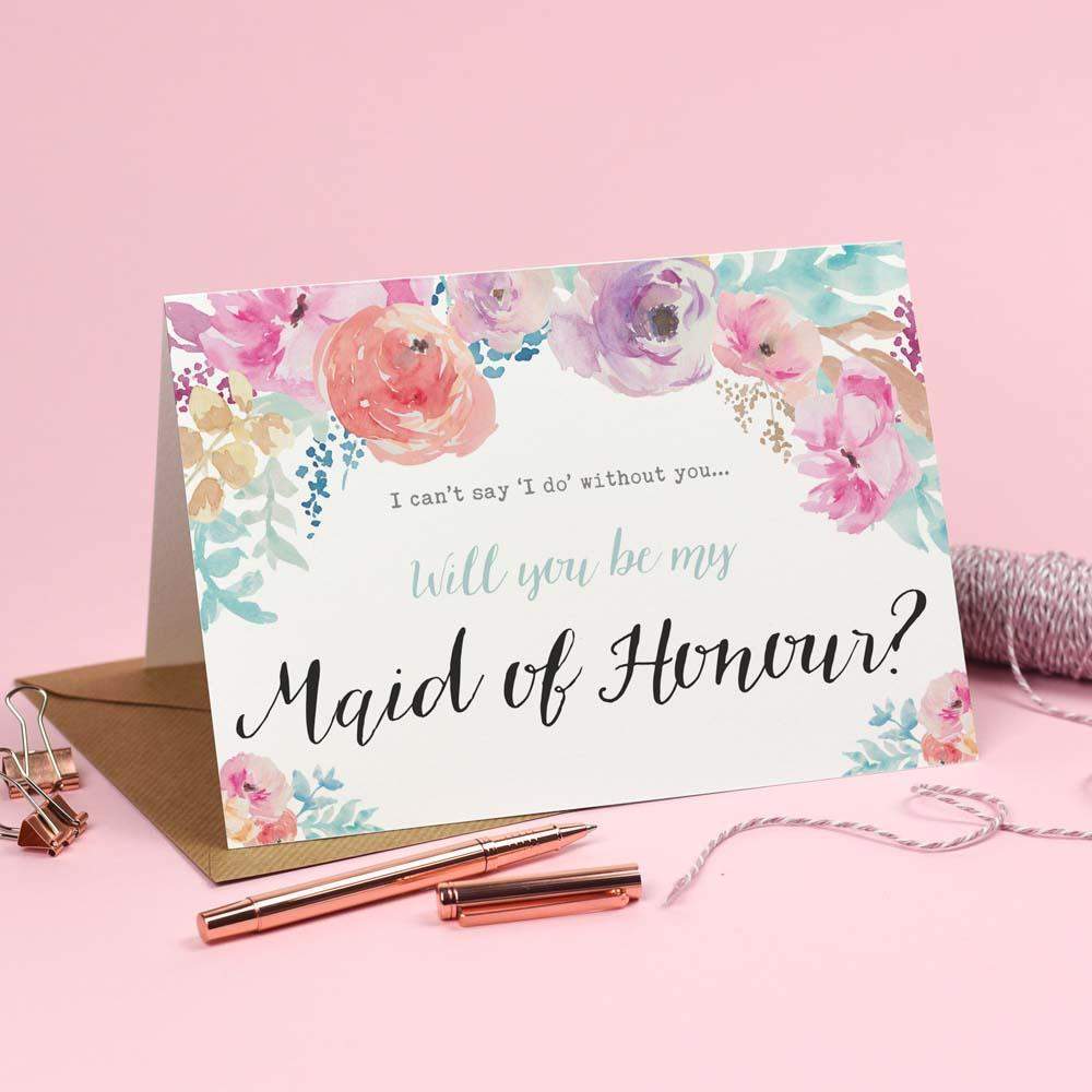 Will you be my Maid of Honour? Card Watercolour 'Selena' 