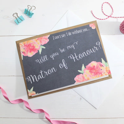 Will you be my Matron of Honour? Card 'Christine' Chalkboard