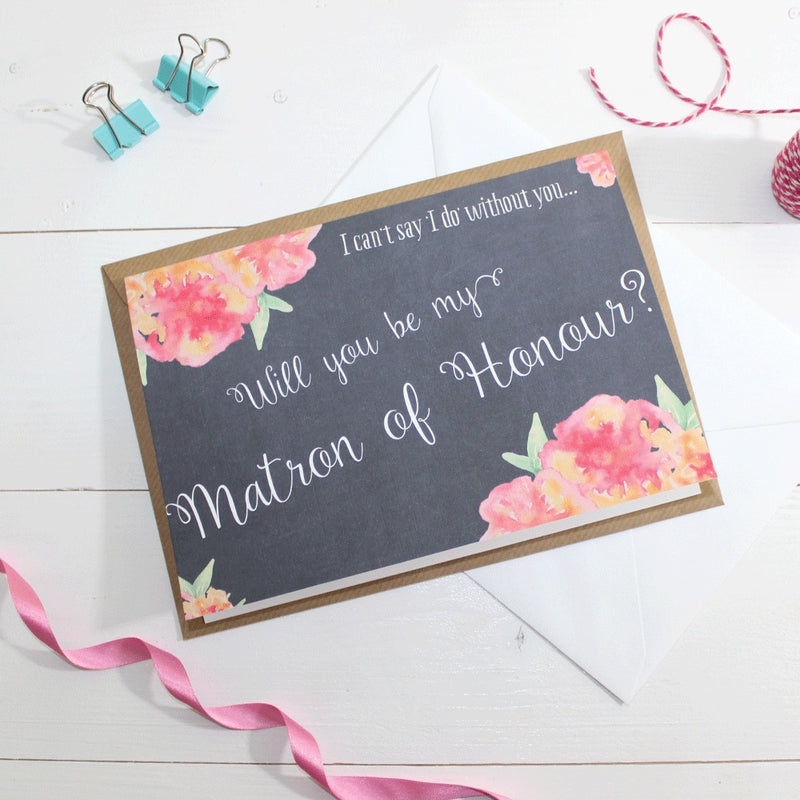 Will you be my Matron of Honour? Card 'Christine' Chalkboard 