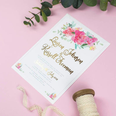 Foil Blossom Watercolour Flowers Wedding Invitations