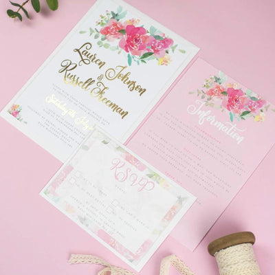 Foil Blossom Watercolour Flowers Wedding Invitations