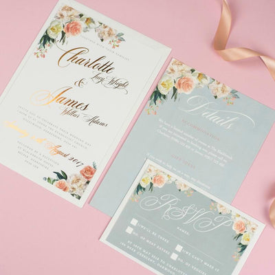 Foil Charlotte Pretty Floral Wedding Invitations