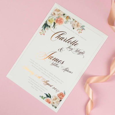 Foil Charlotte Pretty Floral Wedding Invitations
