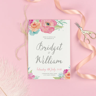 Order of Service - Bridget - Watercolour Florals