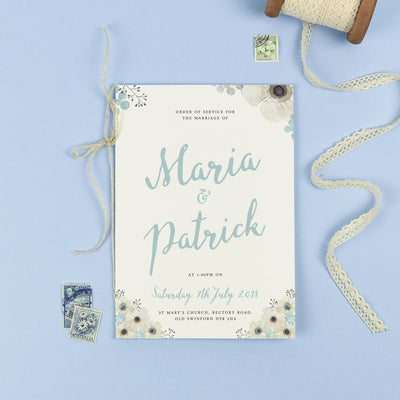 Order of Service - Maria - Spring Watercolour Anemone Flowers