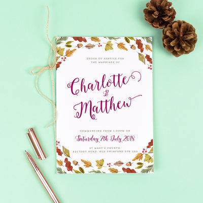 Order of Service - Octavia - Autumnal Wedding