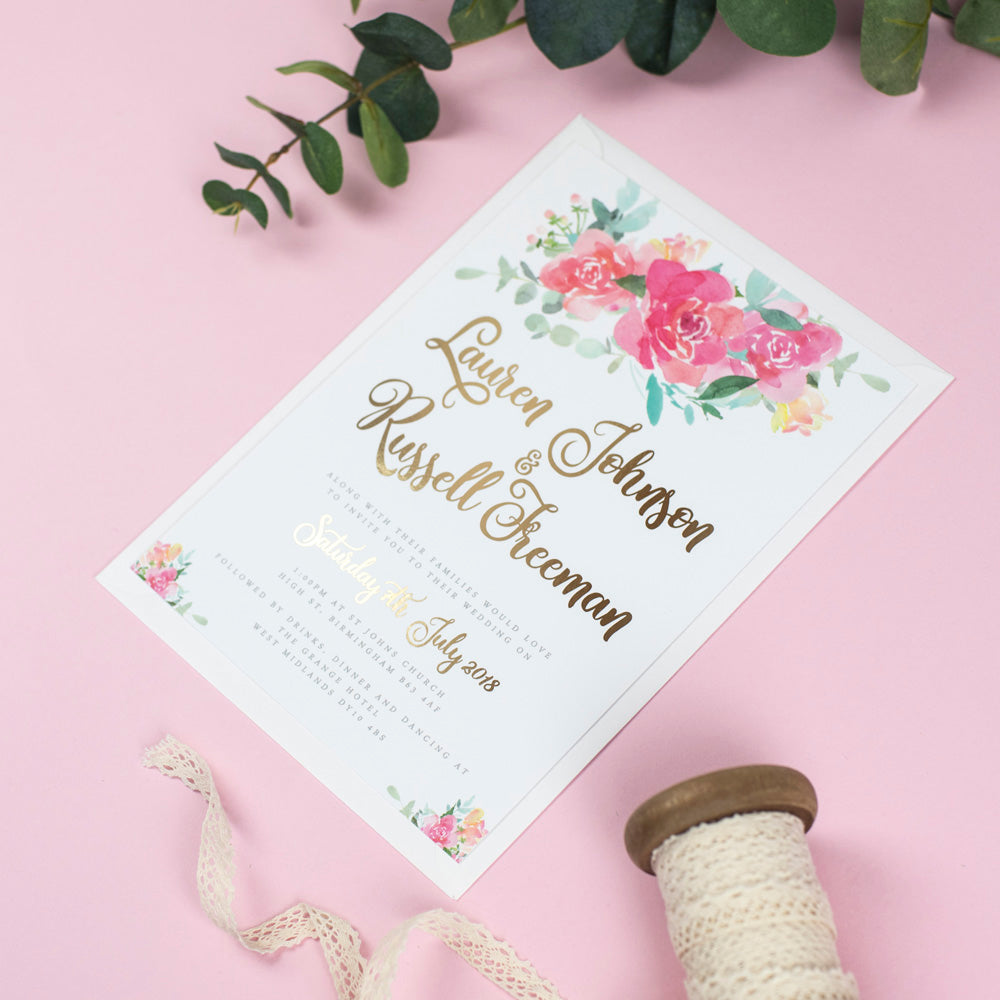 NEW: Blossom Watercolour Foil Wedding Invitations