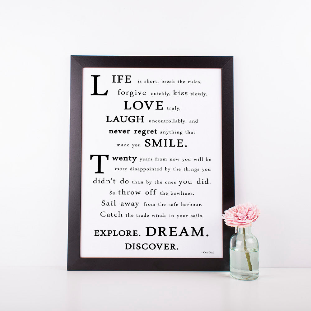 “Life is short, break the rules" Inspirational Quote Poster - Mark Twain