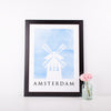 Travel Poster - AMSTERDAM - Watercolour Windmill Print