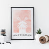 Travel Poster - AMSTERDAM - Watercolour Windmill Print