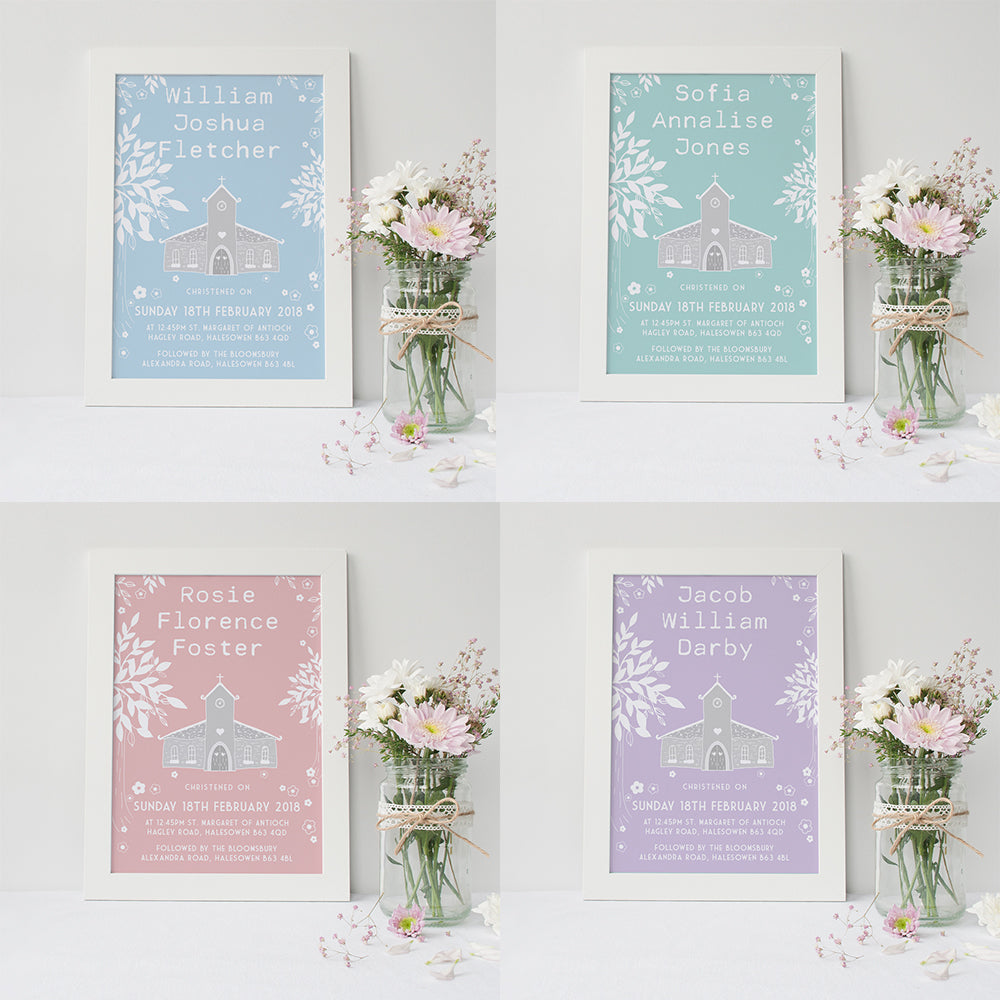 Christening Day Print - Children's Keepsake Art - 4x Colours 