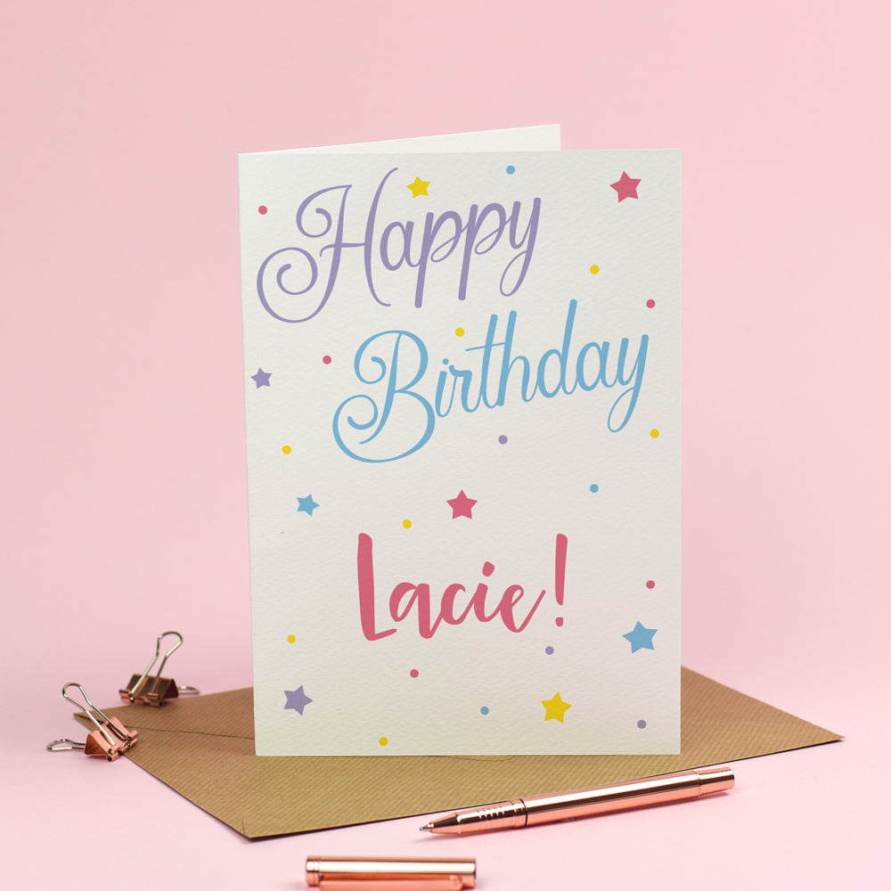 Happy Birthday Card - Personalised Pretty Stars 